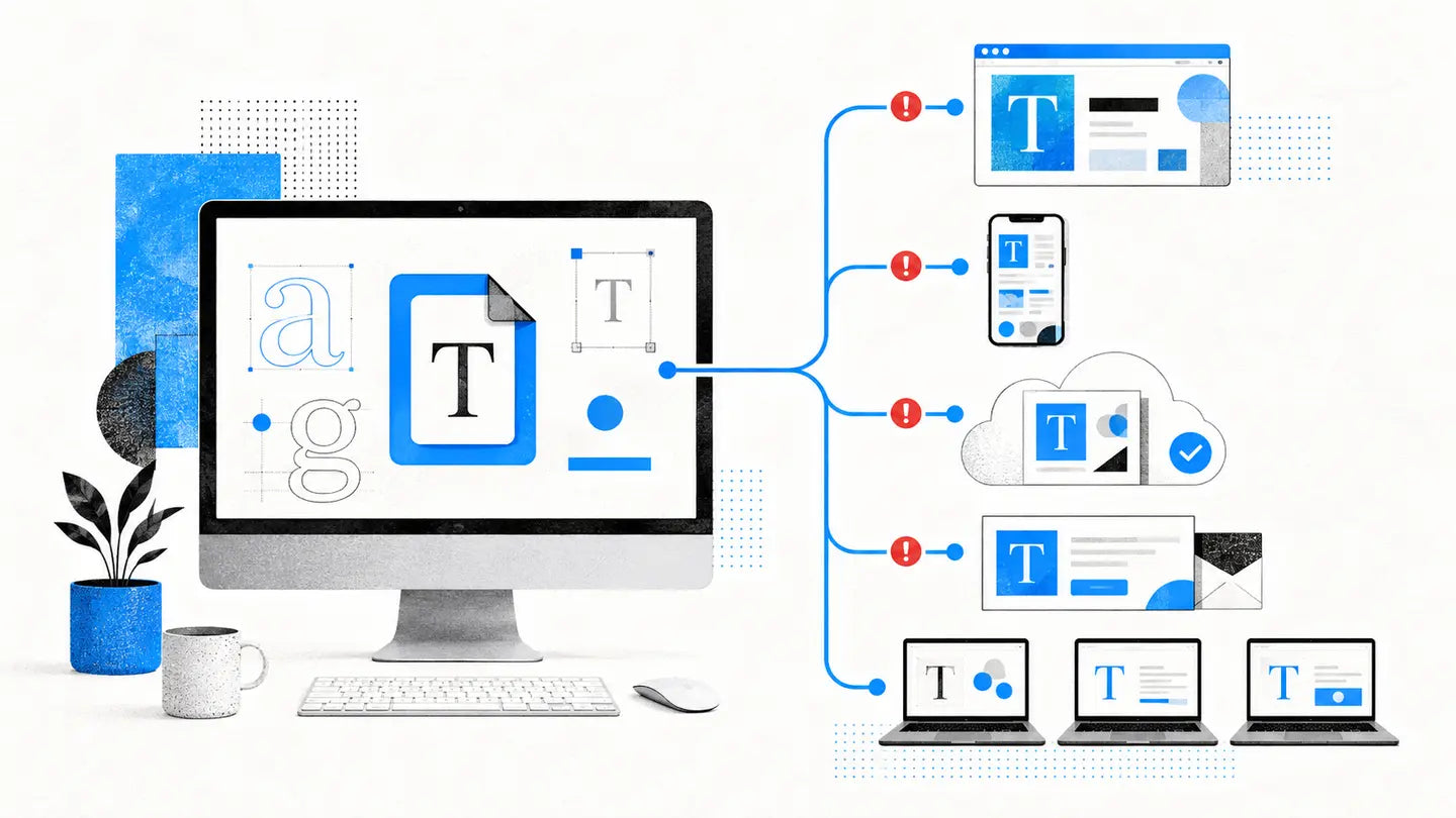 Desktop font licence spreading across a brand’s website, app, templates and computers