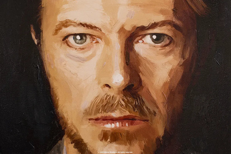 Close-up of the David Bowie painting showing expressive brushwork
