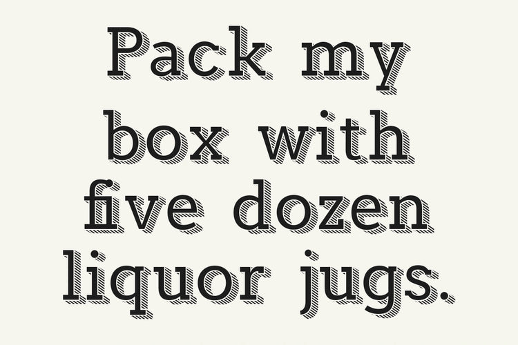 Airbag font specimen reading Pack my box with five dozen liquor jugs