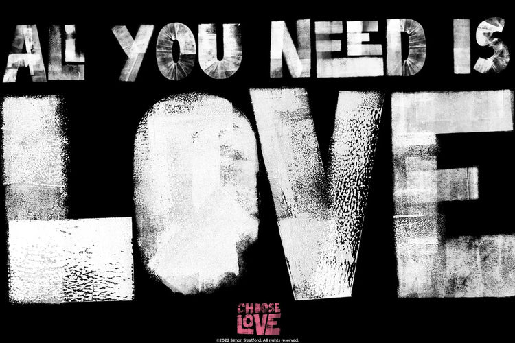 Choose Love letterform sample highlighting real ink-brayer texture