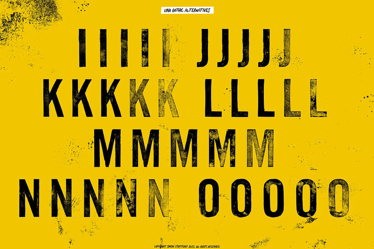 Lino Gothic OpenType features highlighting diminishing ink textures
