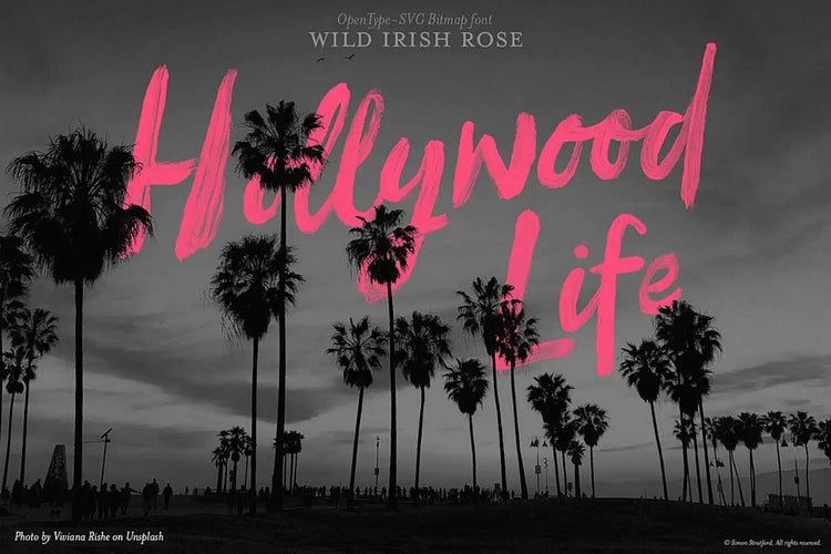 Wild Irish Rose font specimen showing OpenType SVG texture