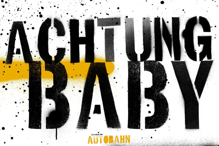 Autobahn stencil letterforms highlighting real spray-paint texture