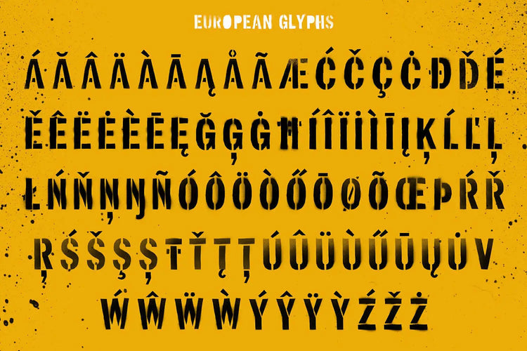 Autobahn font character set highlighting hand-cut cardboard stencil shapes