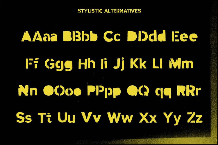 Mind the Gap glyph preview featuring rough punk stencil shapes