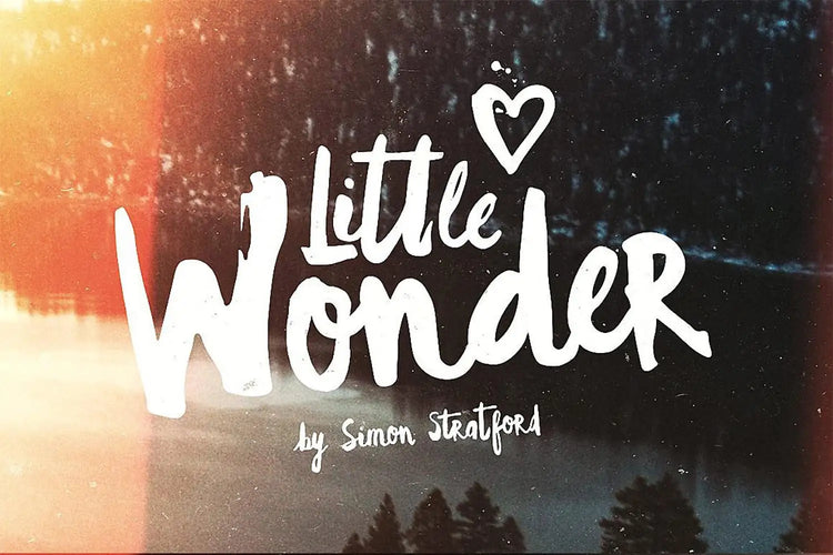 Little Wonder hand-painted watercolour brush script font specimen