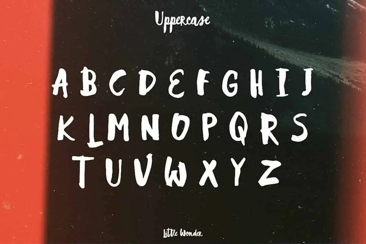Little Wonder lettering detail showing elegant irregular lettering