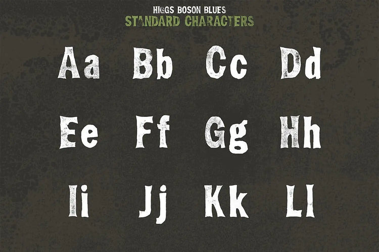 Higgs Boson Blues font used in branding highlighting hand-carved linoleum letters