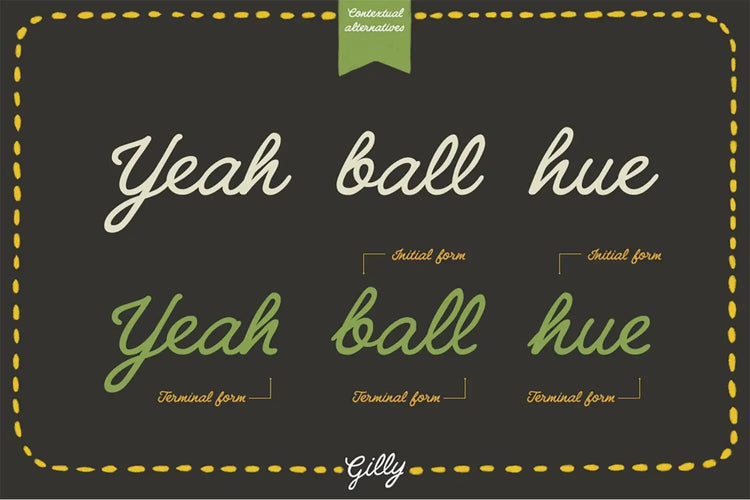 Gilly Script typographic composition highlighting bold casual brush shapes