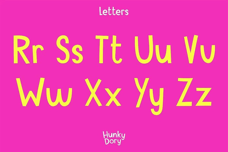Hunky Dory headline lettering showing childlike handmade shapes