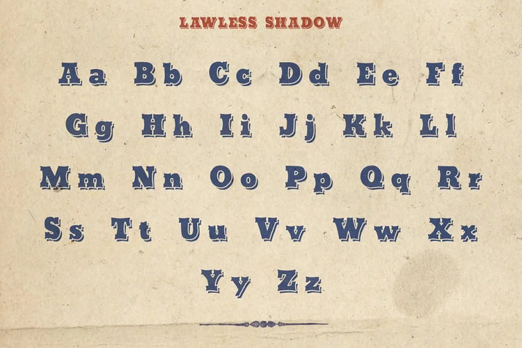 Lawless type specimen featuring rugged signage shapes