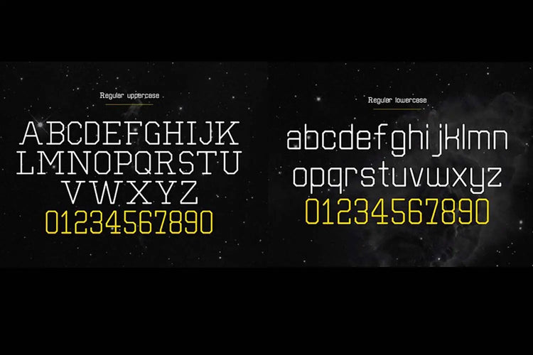 Separator lettering detail showing experimental display shapes