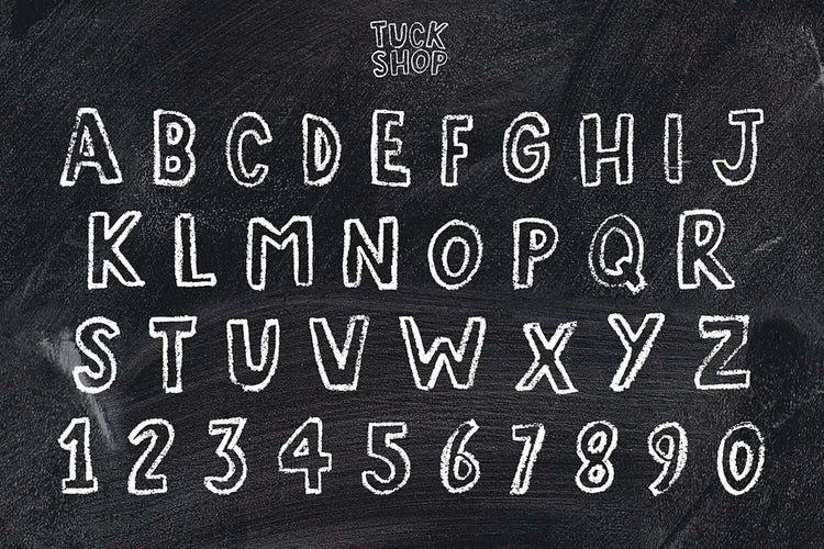 Tuck Shop typography sample featuring gritty chalkboard edges