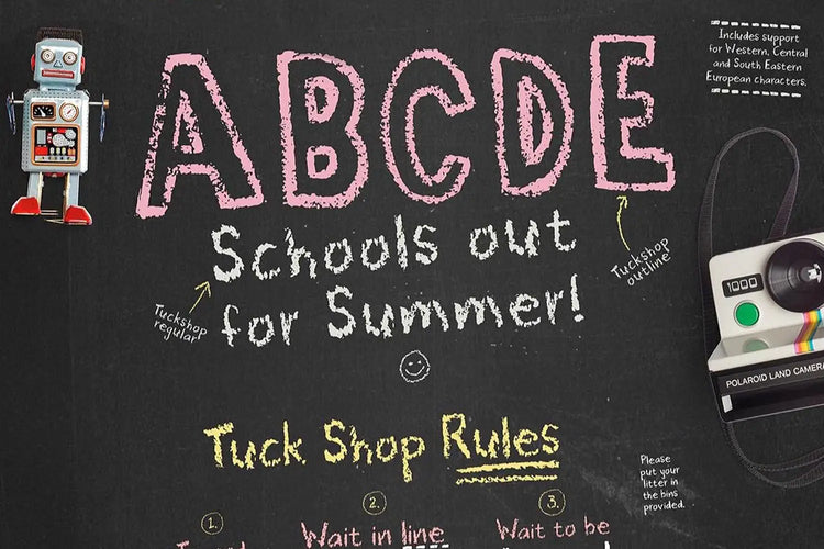 Tuck Shop glyph preview featuring gritty chalkboard edges