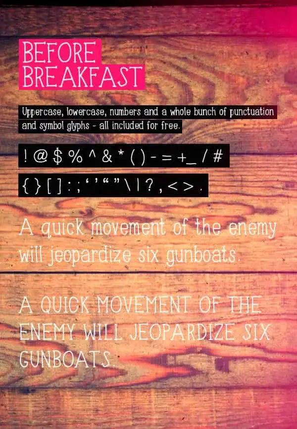 Before Breakfast character preview highlighting irregular handmade serifs