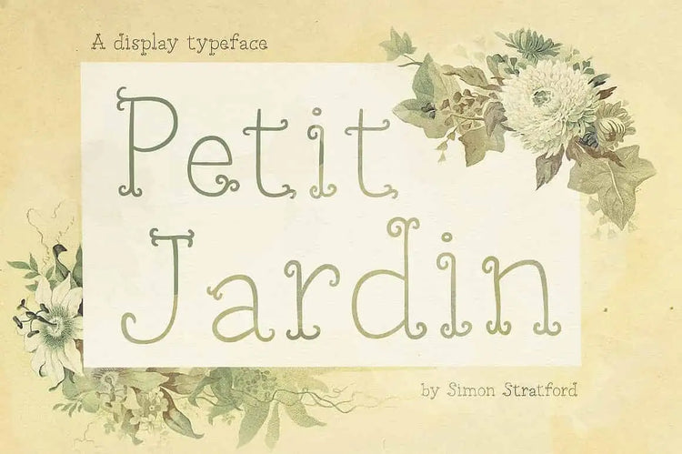 Petit Jardin type specimen featuring ornate serif details