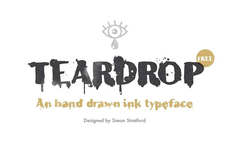 Teardrop hand-drawn ink-bleed display font specimen