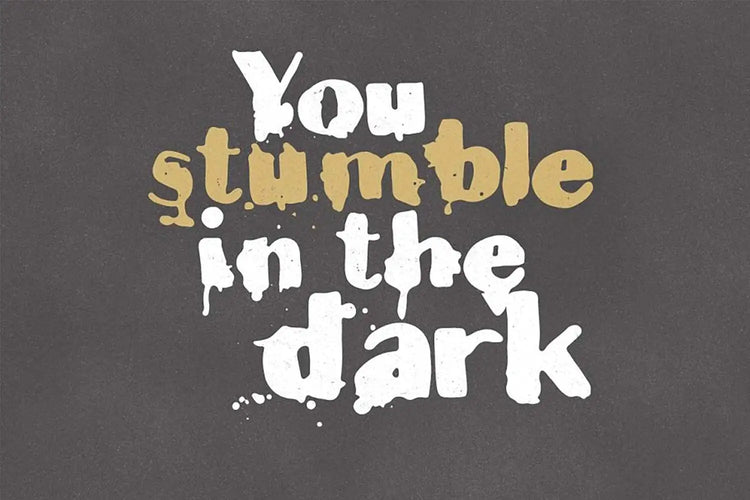 Teardrop type specimen featuring imperfect distressed lettering