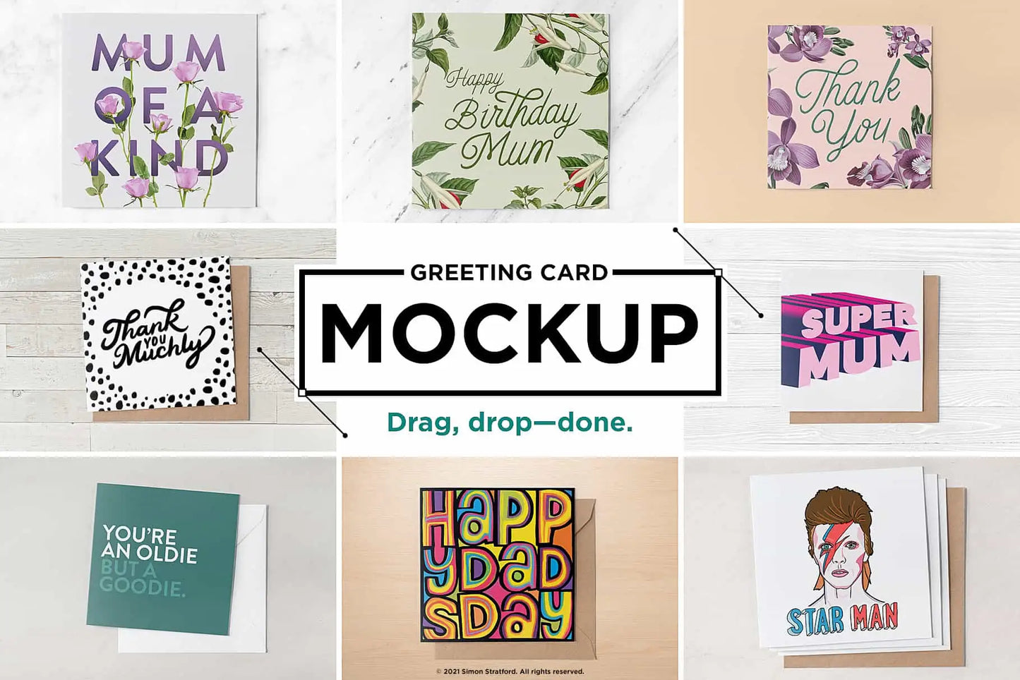 Square greeting birthday card mockup Photoshop mockup preview