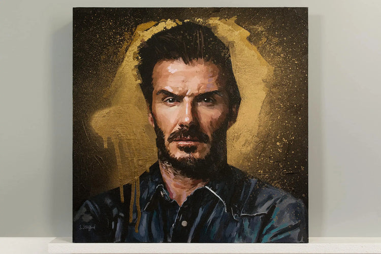 David Beckham painting finished with gold leaf, real paint and mixed-media texture