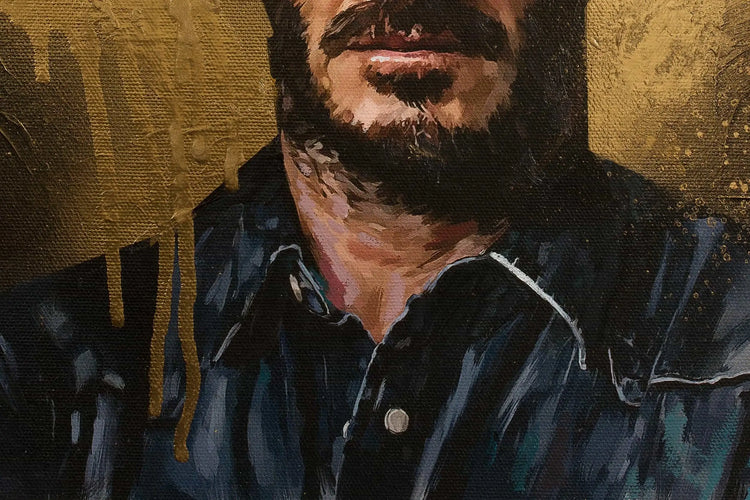 Hand-finished surface texture on the David Beckham mixed-media portrait