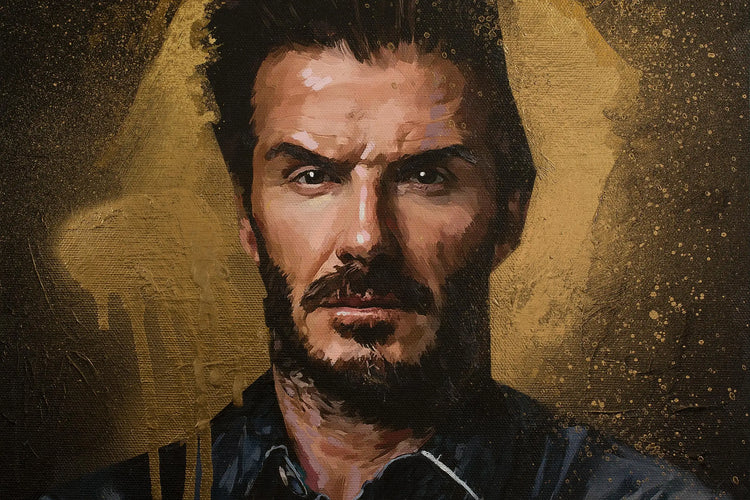 David Beckham painting mounted on a 30 × 30 cm wood panel
