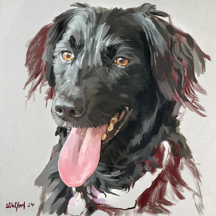 Piper custom dog portrait painted by Simon Stratford