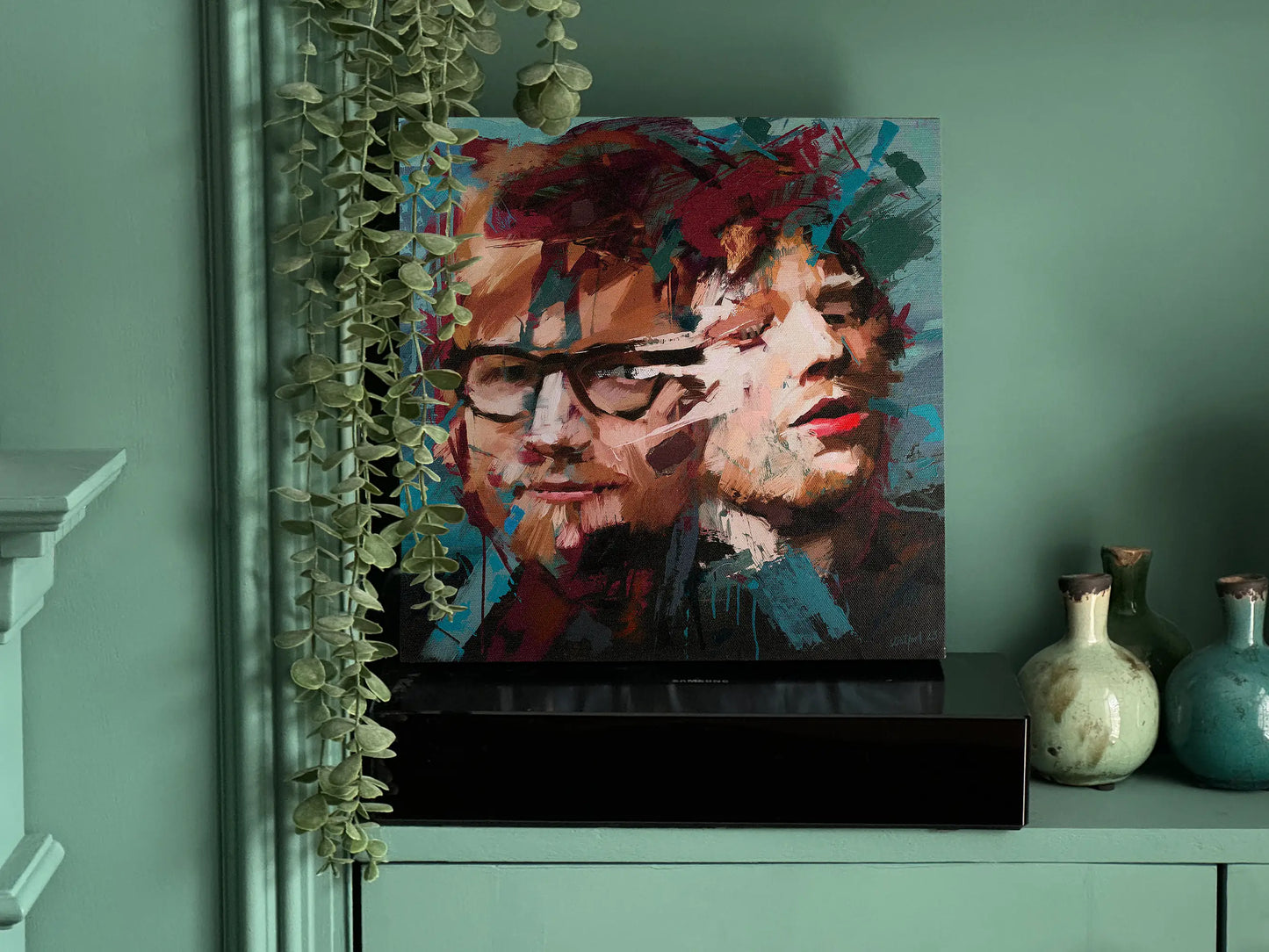 Ed Sheeran painting displayed as 30 × 30 cm wall art