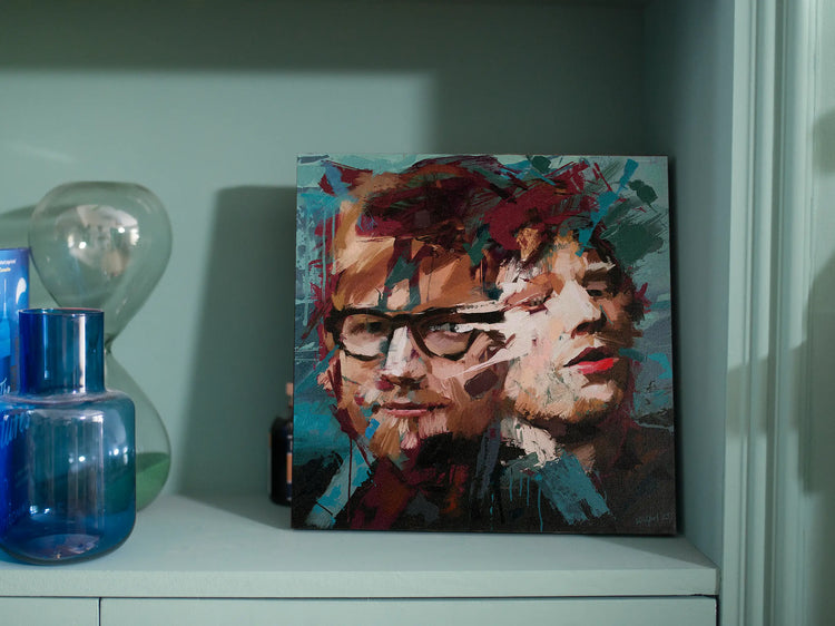 Ed Sheeran painting mounted on a 30 × 30 cm wood panel