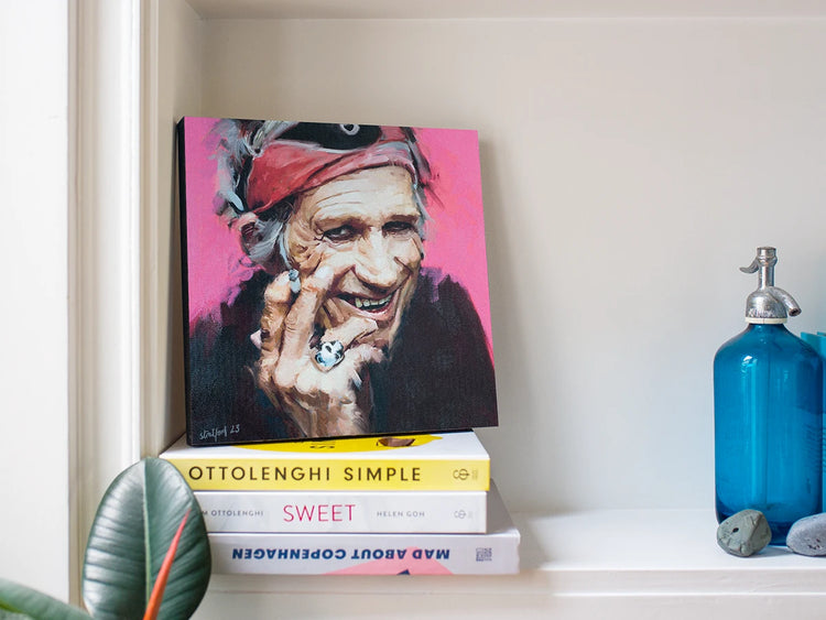 Close-up of the Keith Richards painting showing expressive brushwork