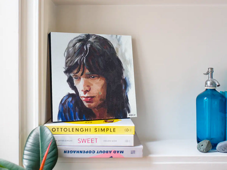 Close-up of the Mick Jagger painting showing expressive brushwork