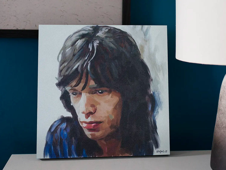 Hand-finished surface texture on the Mick Jagger mixed-media portrait