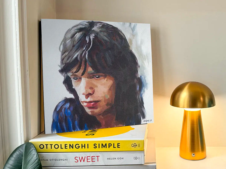 Mick Jagger portrait artwork with real paint and mixed-media detail