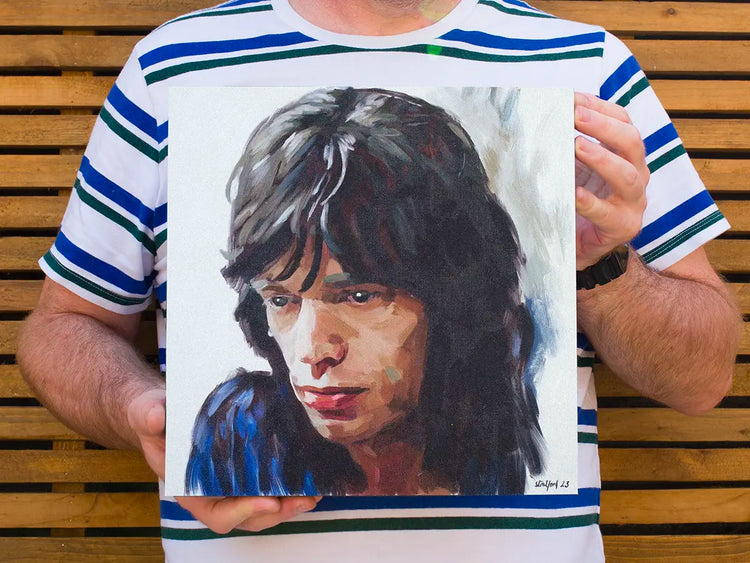 Detail view of the hand-finished Mick Jagger painting