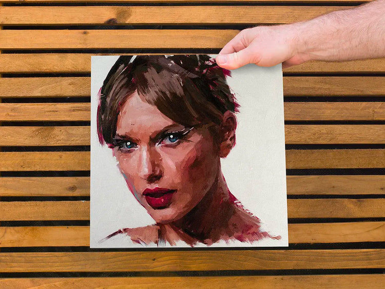 Taylor Swift painting photographed to show its colour and texture