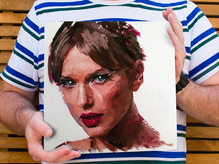 Close-up of the Taylor Swift painting showing expressive brushwork