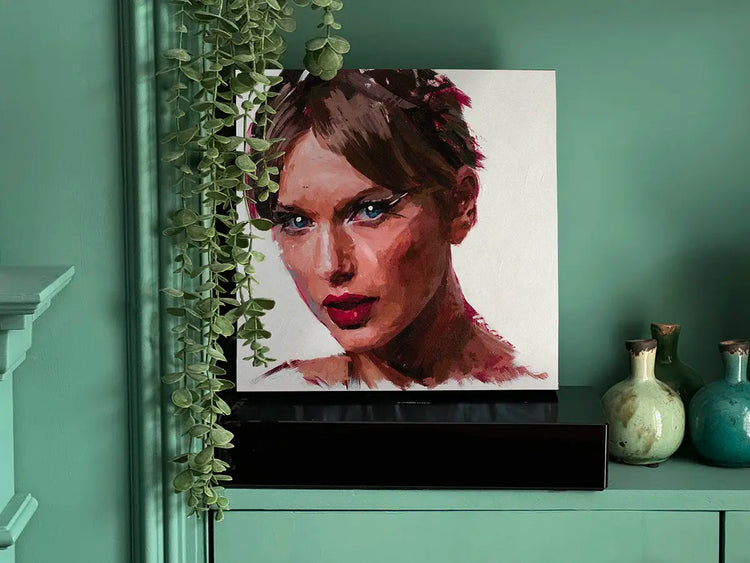 Taylor Swift painting displayed as 30 × 30 cm wall art