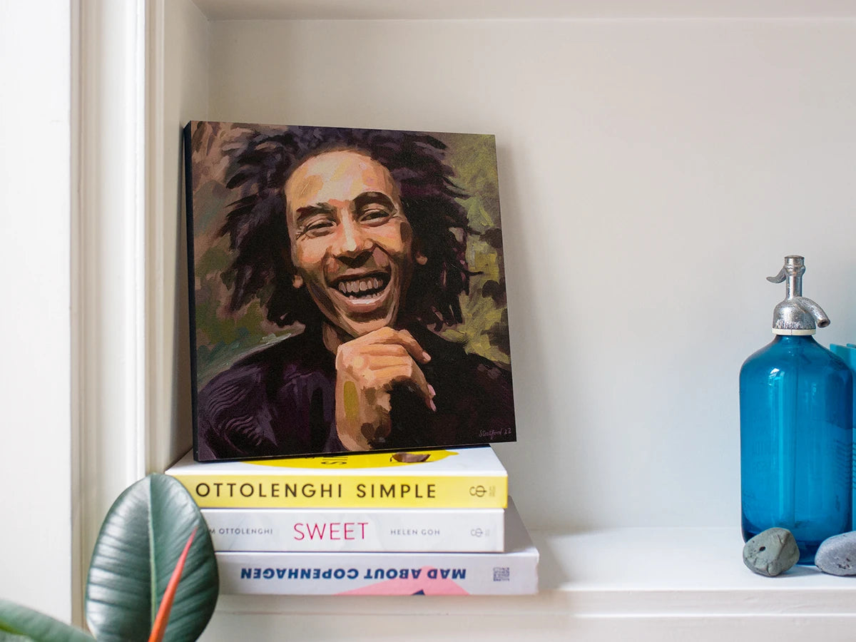 Bob Marley painting displayed as 30 × 30 cm wall art