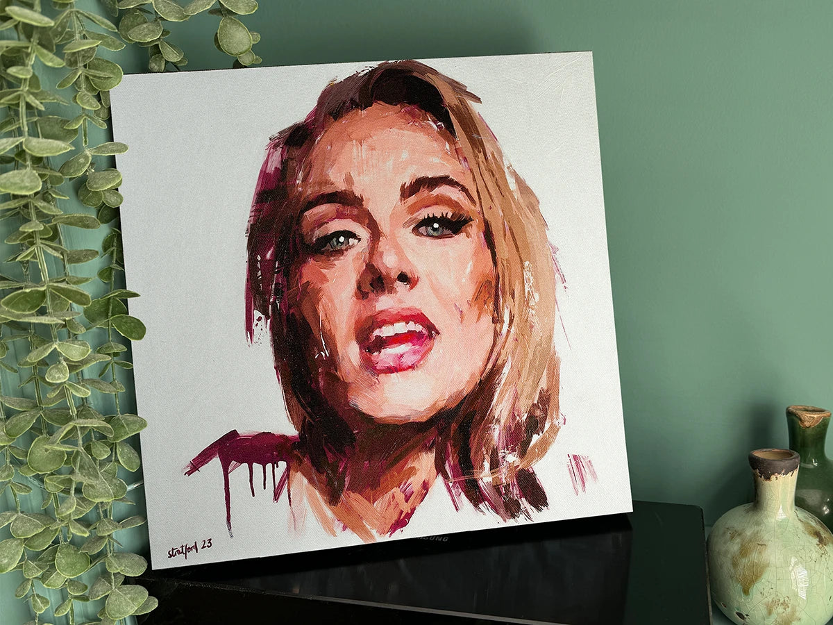 Adele painting displayed as 30 × 30 cm wall art