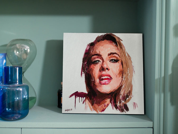 Adele painting mounted on a 30 × 30 cm wood panel