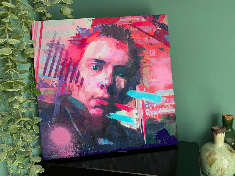 Johnny Rotten mixed-media wall art by Simon Stratford