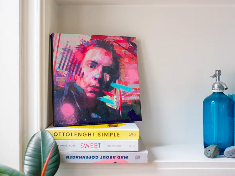 Johnny Rotten painting photographed to show its colour and texture