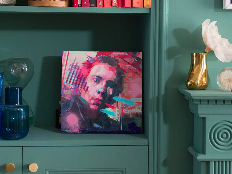 Johnny Rotten painting mounted on a 30 × 30 cm wood panel