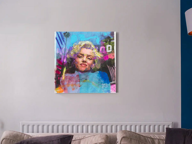 Close-up of the Marilyn Monroe painting showing expressive brushwork
